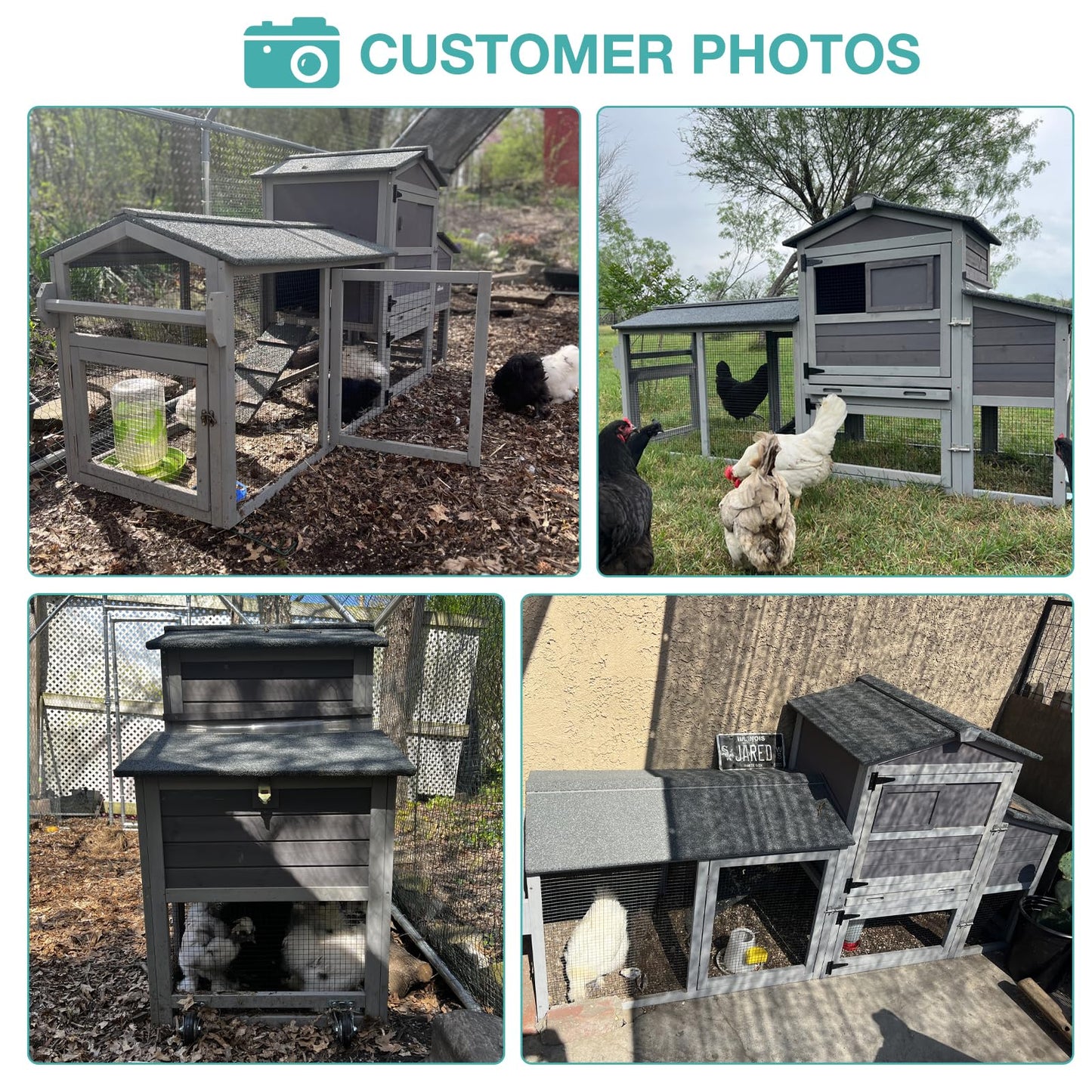 Wooden Chicken Coop with Wheels, Mobile Hen House 80" Outdoor Poultry Cage with Nesting Box Run