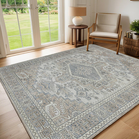 Lbris Machine Washable Rugs 8x10 Area Rugs for Living Room,Ultra Soft Low Pile Retro Rugs for Bedroom,Dining Room,Large Non Slip Carpet Vintage Distressed Accent Rug for Farmhouse Office Home Decor Lbris