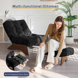 MAXYOYO Accent Chair with Ottoman Adjustable Backrest, Tufted Living Room Chair Upholstered Lounge Chair with Footrest Set, Modern Chair Cozy Reclining for Reading Room, Black MAXYOYO