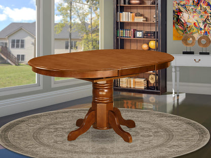 East West Furniture AVT-SBR-TP Avon Kitchen Dining Table - an Oval Wooden Table Top with Butterfly Leaf & Pedestal Base, 42x60 Inch, Saddle Brown - WoodArtSupply