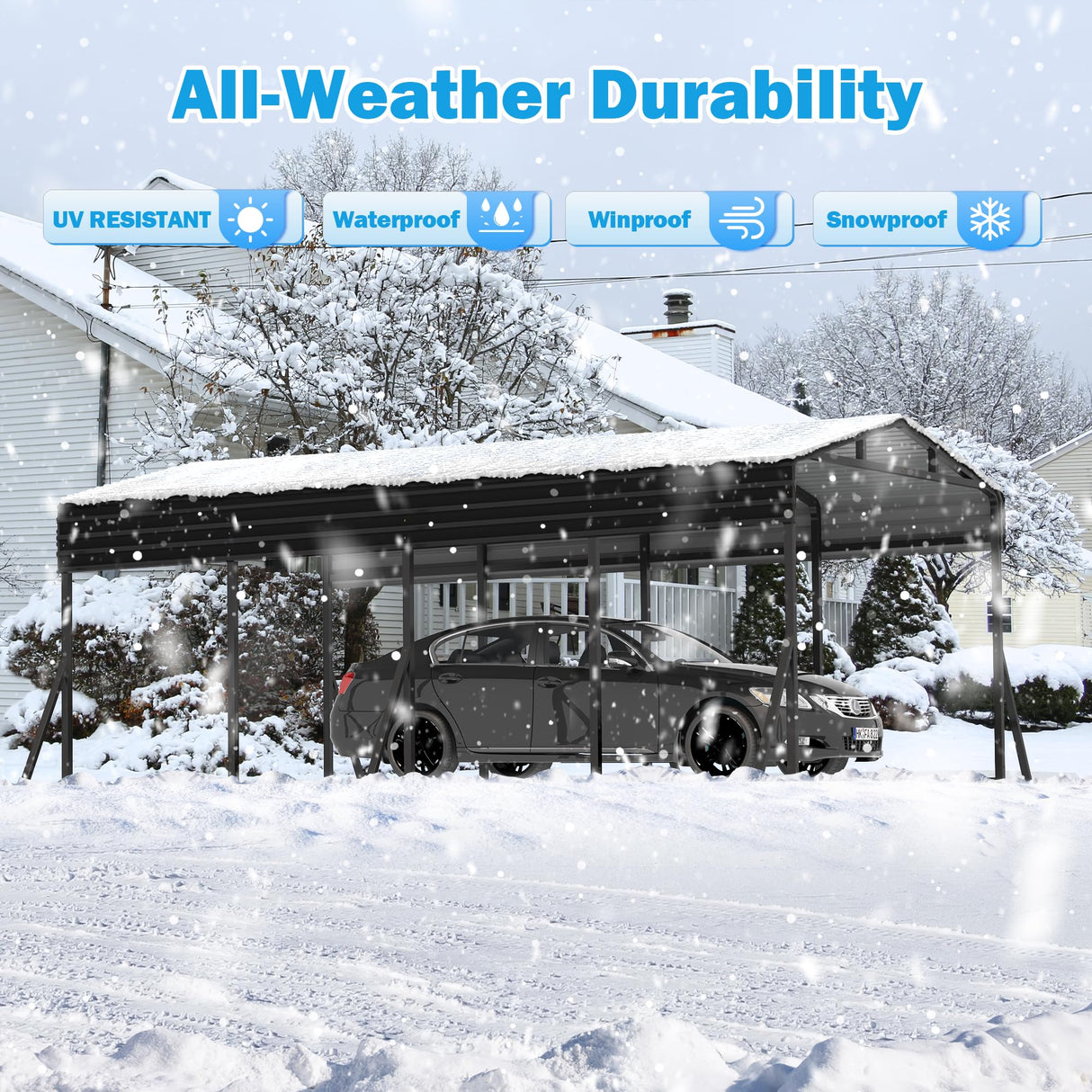 AirWire Carport Canopy 12’X20’ Heavy Duty Car Port Galvanized Steel Roof, Reinforced Stable Triangle Frame for Snowy Windy Metal Carports Enhanced Base Car Tent for Car,RV,Pickup,Boat,Truck,Tractor AirWire