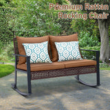 GDY Outdoor Wicker Loveseat Rocking Chair, Patio Outdoor Furniture Conversation Sets, Rattan Rocker Chair with Cushions, Modern Cozy Rocking Wicker Furniture for Garden, Porch, Poolside & Deck, Brown. GDY