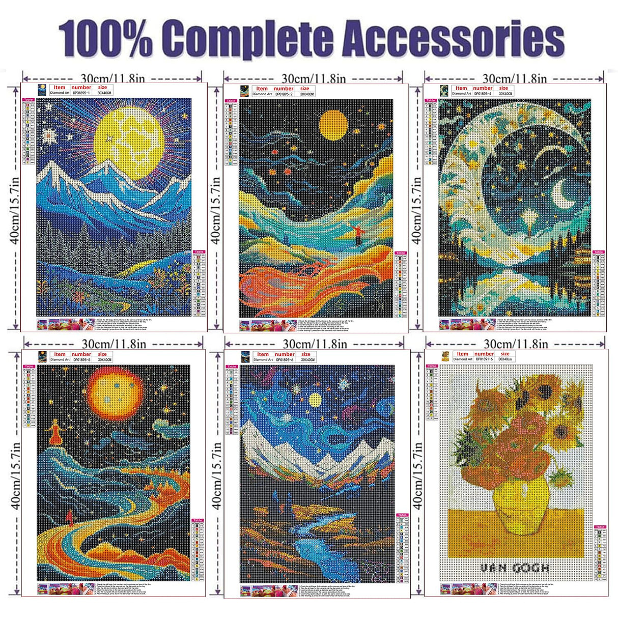 ARPADAMO 6 Pack Diamond Art Kits for Adults,5D Landscape Diamond Painting DIY Diamond Art Abstract Diamond Painting Kit for Adult,Round Full Drill Diamonds, Diamond Kit for Home Decor-12x16inch ARPADAMO