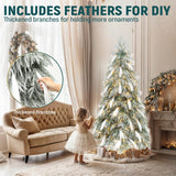 YITAHOME Pre-Lit Flocked Natural Drooping Pampas Christmas Tree, 6ft Snow Flocked Artificial Christmas Tree with 355 PE Branch Tips, 30 Feathers and 400 Lights for Home, Office, Party Decoration YITAHOME