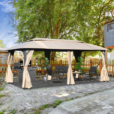 Domi Gazebo 10x20FT, Outdoor Gazebo with Double Roofs, Privacy Curtains, Mosquito Nettings, Heavy Duty Metal Frame Party Tent Canopy for Patio, Backyard, Deck, Lawn, Brown domi outdoor living
