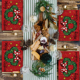 Seliem Merry Christmas Wreath Placemats Set of 4, Xmas Polka Dot Bow Holly Berry Red Dining Table Place Mats, Winter Star Holiday Kitchen Decor Party Home Decoration 12 x 18 Inch Seliem