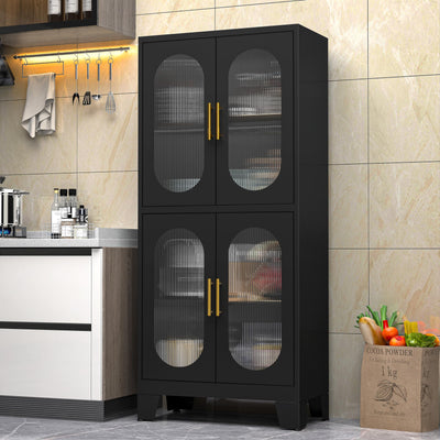 PAOFIN 61" Black Pantry Storage Cabinet, Kitchen Pantry Cabinet with Acrylic Glass Doors and Shelves, Kitchen Pantry with Adjustable Leveling Foot for Kitchen, Living Room and Dining Room. 61"