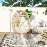 TWT Egg Chair Indoor Outdoor Patio Wicker Hanging Egg Chair Swing Egg Basket Chairs with Stand UV Resistant Cushions 350lbs Capacity for Patio Bedroom Balcony Xmas Gift Beige TWT