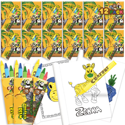 ArtCreativity 12 Pack Zoo Animal Mini Coloring Books for Kids with 12 Crayon Packs – Jungle Safari Party Favors, Wild One Birthday goodie bags stuffers, Classroom Prizes, Activity Set for Toddlers