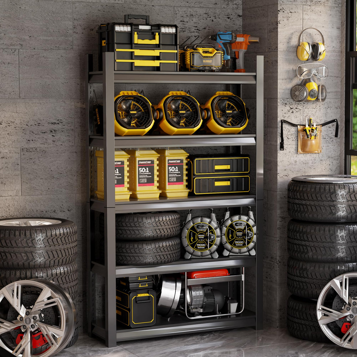 ZLBRDS 59" W Garage Shelving, 3000LBS Heavy Duty Shelving, Adjustable 5 Tier Metal Garage Storage Shelves, Storage Shelves for Industrial, Warehouse, Basement ZLBRDS