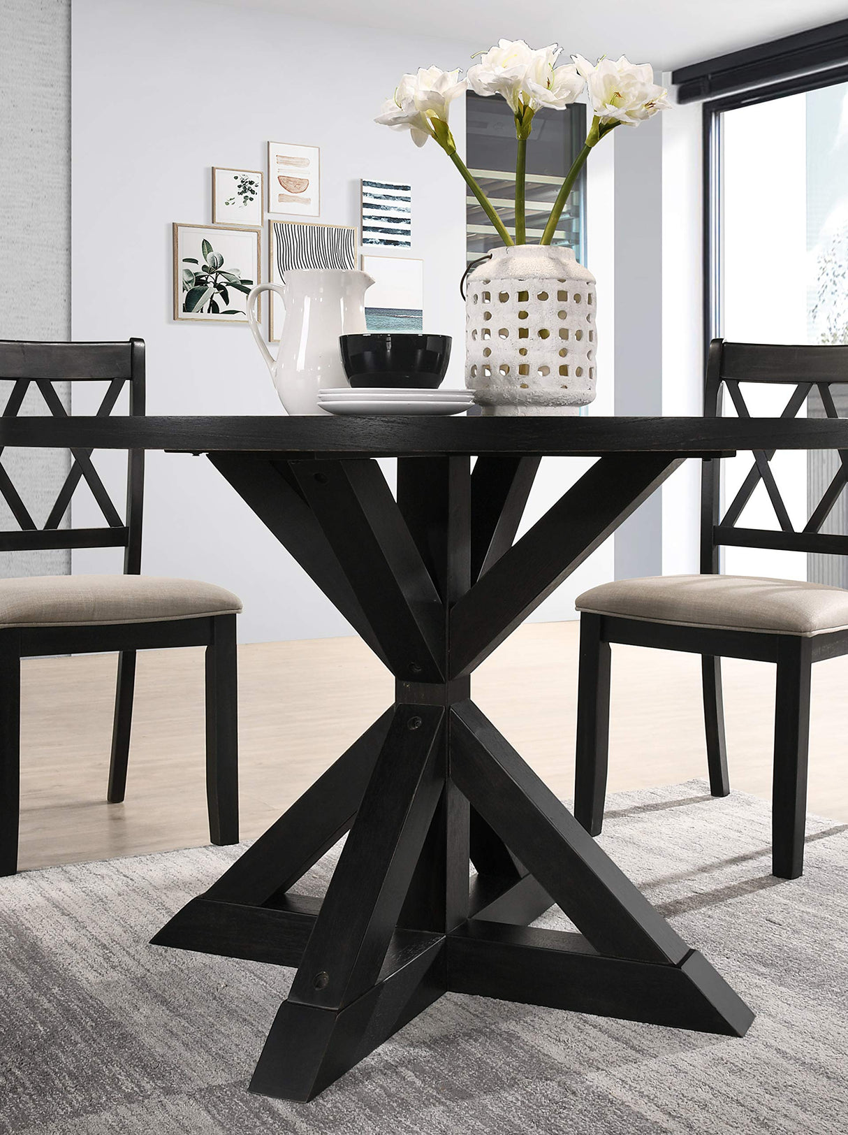 Roundhill Furniture Windvale Cross-Buck Wood 5-Piece Dining Set in Black Roundhill Furniture