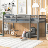 LoLado Twin Loft Bed - Grey Solid Wood Bed Frame with Guard Rails and Built-In Ladder for Kids LoLado