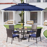 PHI VILLA 5 Piece Outdoor Dining Set with Umbrella, 37" Square Metal Dining Table & Cushioned Rattan Chairs with 10ft Blue Umbrella for Patio, Deck, Yard, Porch PHI VILLA
