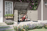 Suncast 5.9 ft. x 3.7 ft Horizontal Stow-Away Storage Shed - Natural Wood-Like Outdoor Storage for Trash Cans and Yard Tools - All-Weather Resin, Hinged Lid, Reinforced Floor - Made in The USA Suncast