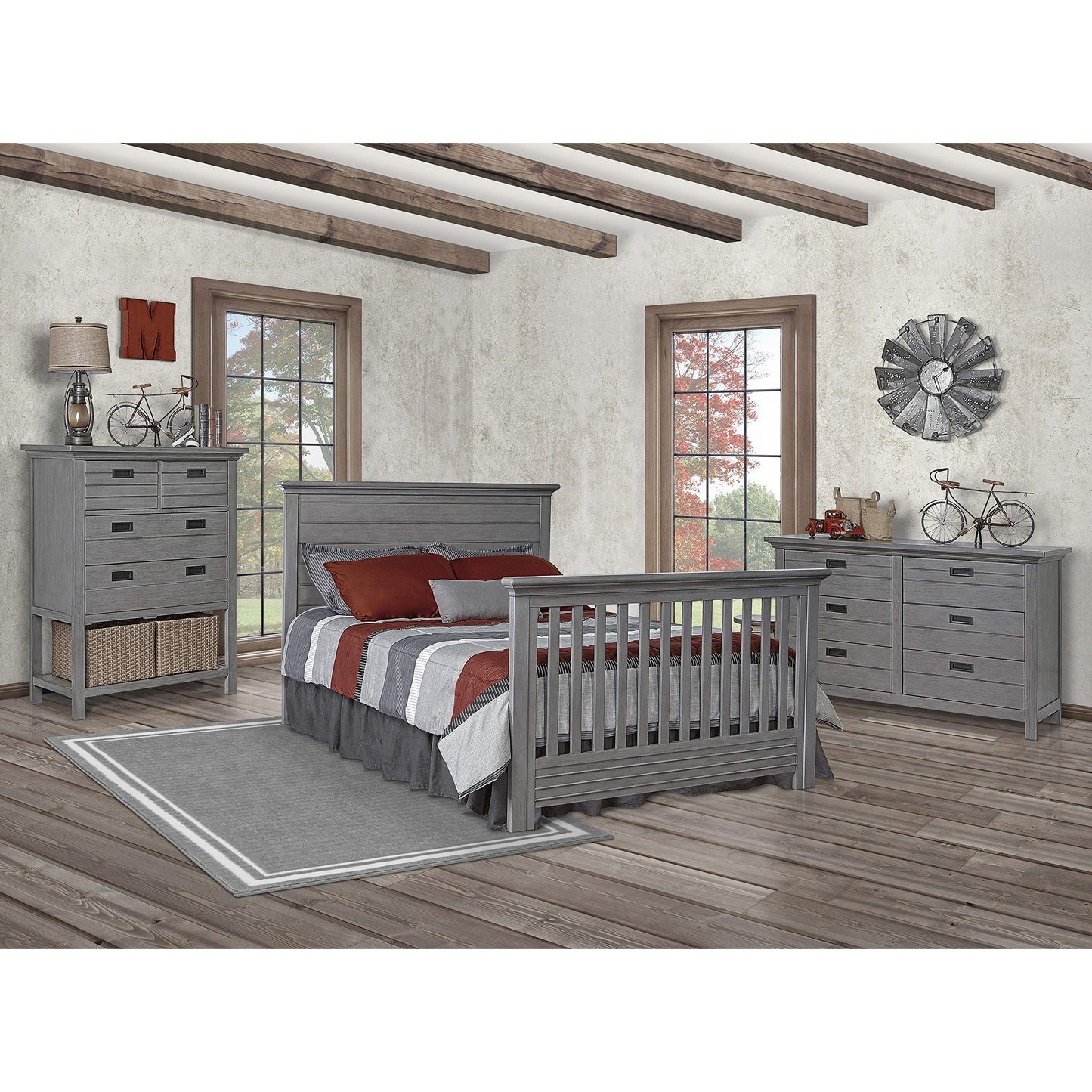 Evolur Waverly 5-in-1 Full Panel Convertible Crib in Rustic Grey, Greenguard Gold Certified , 58.75x31.25x46.5 Inch (Pack of 1) - WoodArtSupply