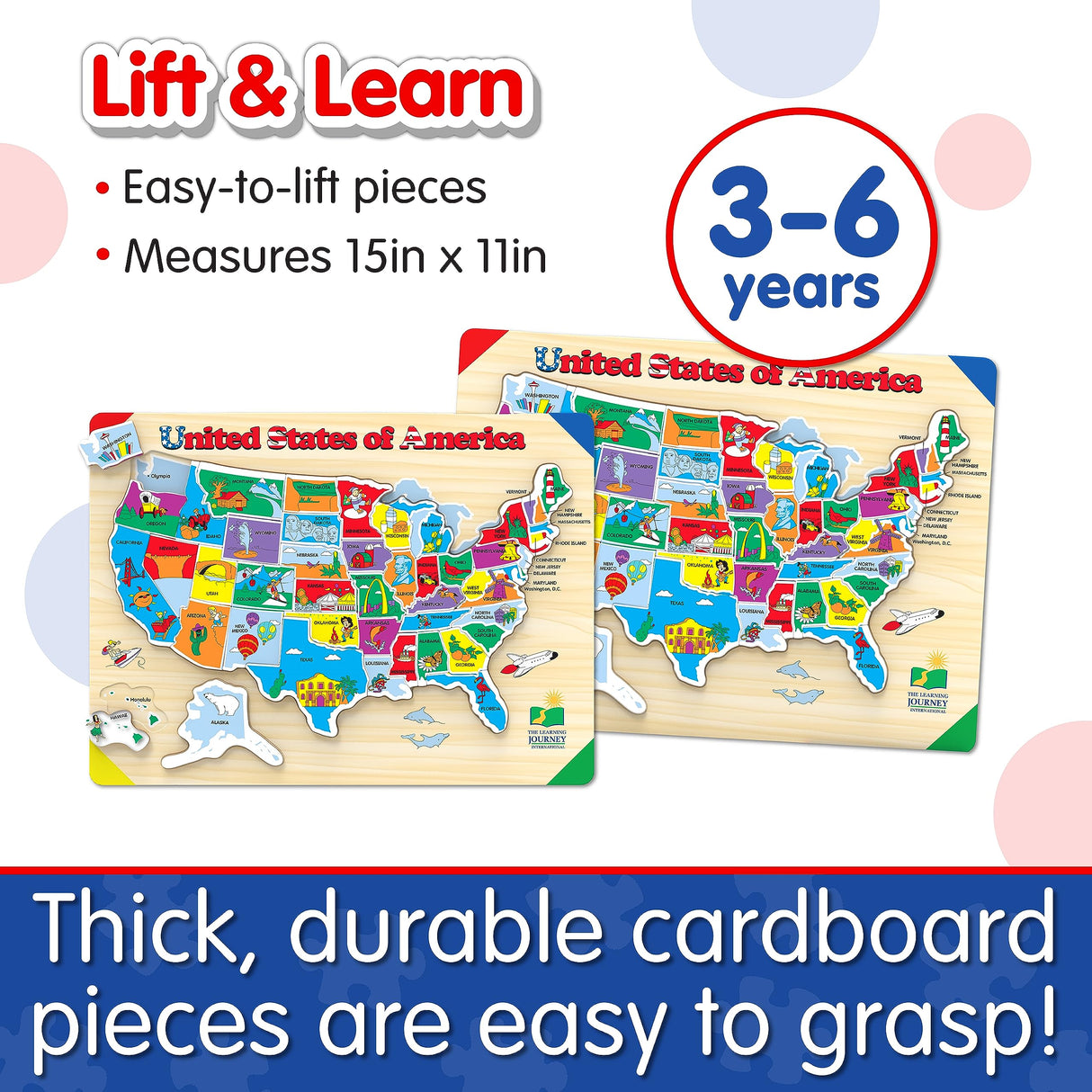 The Learning Journey Lift & Learn Puzzle - USA Map Puzzle for Kids - Preschool Toys & Gifts for Boys & Girls Ages 3 and Up - United States Puzzle for Kids - Award Winning Toys The Learning Journey