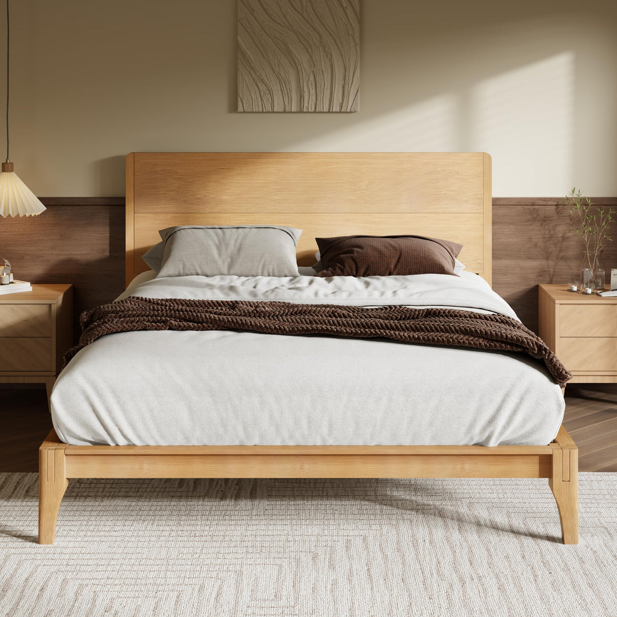 Merax King Size Bamboo Platform Bed, Mid-Century Modern Bed Frame with Tall Headboard, Solid Sustainable Bedframe King-Size, Wood Slat Support, No Box Spring Needed, Easy Assembly, Natural Merax