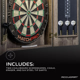 Accudart Match Pro Dartboard Cabinet Set - Official Size - Self Healing Sisal - Modern Style Woodgrain - Two Built-in Dartholders - LED Lighting - Includes Scoreboard, Chalk, Eraser, and Six Darts Accudart