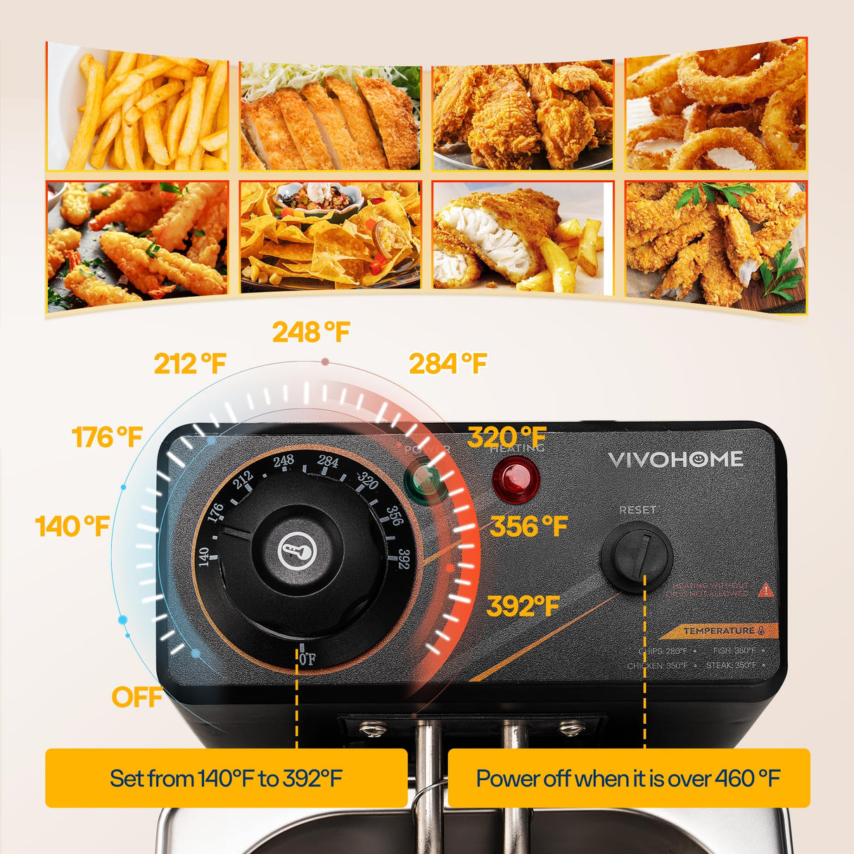 VIVOHOME Electric Deep Fryer with 3L / 13 Cup Oil Capacity, Stainless Steel Oil Fryer with Temperature Control and Lid VIVOHOME