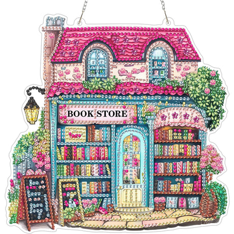 Bookstore Diamond Painting Kits for Adults, DIY Pendant Diamond Art Kits for Beginners, 5D Special Shape Full Drill Hanging Diamond Gem Art Painting Kits for Window Suncatchers for Home Wall Decor GUMITOON