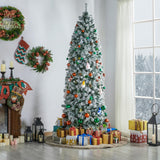 Yaheetech 7.5ft Pre-lit Snow Flocked Pencil Christmas Tree Kingswood Fir Hinged Slim Skinny Corner Xmas Tree with 350 Incandescent Warm White Lights & 1086 Snow Branch Tips, White Yaheetech