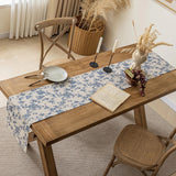 Pastoral Table Runner - 14 x 72 Inch Rectangle - Beige Linen - Washable Tabletop with Dust-Proof Wrinkle Resistant for Restaurant, Picnic, Indoor and Outdoor Dining, Floral (Dark Blue) YiHomer