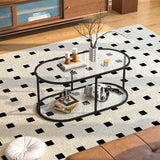 Wolawu Coffee Table Black Glass Coffee Table for Living Room,2 Tiers Oval Center Table with Sturdy Metal Frame,Modern Tempered Glass Accent Table for Bedroom Home Office Wolawu