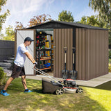 DWVO 8'x6' Large Metal Outdoor Storage Shed, Heavy Duty Tool Storage Sheds for Backyard Patio Lawn - Ideal for Bicycles, Garden Tools, and Lawn Equipment, Easy-to-Assemble, Brown DWVO