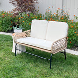YITAHOME Patio Loveseat Wicker Outdoor Furniture, All Weather Loveseat Rattan Conversation with Soft Cushions & High Back, Patio Sectional Furniture for Backyard, Balcony and Deck, Beige YITAHOME