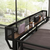 Queen Size Gaming Loft Bed with Stairs and Desk, Metal Loft Bed Frame with Bedside Shelf and Light, Heavy-Duty Adults Lofts Beds with Storage Wardrobe & Charging Station, Black Aurnienofus