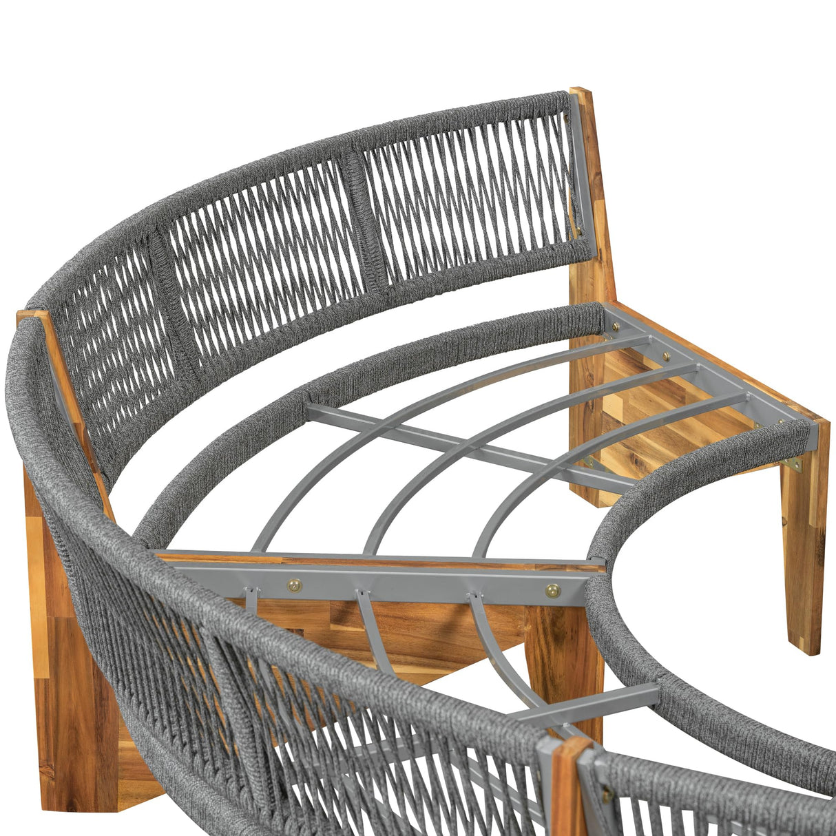 6-Person Outdoor Seating Group with Coffee Table, Half Moon Patio Sectional Sofa Set, All Weather Conversation Sofa Set with Acacia Wood Frame and Thick Cushions for Backyard Poolside (Beige+Acacia) XD Designs