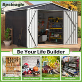 Besteagle 8x8 FT Outdoor Storage Shed, Utility Metal Tool Storage with Lockable Doors and Updated Frame Structure, Large Metal Garden Shed for Backyard, Patio Lawn, Black Besteagle