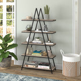 Henn&Hart 68'' Tall A-Frame Bookcase in Blackened Bronze/Antiqued Gray Oak, for Home, Living Room, Bedroom, Entertainment Room, Office Henn&Hart