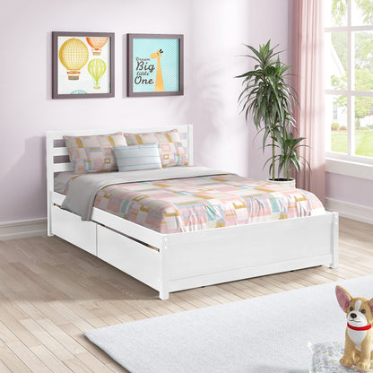 Harper & Bright Designs Full Storage Bed, Full Size Platform Bed with 4 Storage Drawers, Solid Wood Bed Frame for Kids Teens Adults (White)