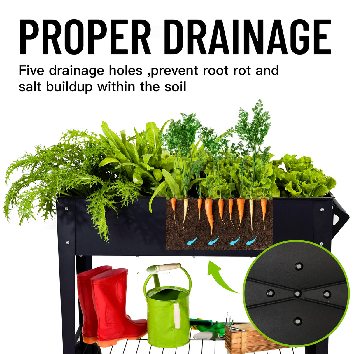 LEETOLLA Elevate 32" Tall Raised Garden Bed Outdoor with Wheels & Shelf for Mobility, 400LBS Capacity, Anti-Rust Steel Planter Box for Vegetables/Herbs, Patio-Balcony-Backyard LEETOLLA