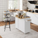 BOTLOG Kitchen Island with Storage, Island Table on Wheels with Drop Leaf, Spice Rack, Drawer, Towel Rack, Rolling Kitchen Island Cart for Dinning Room, White 15.7-27.55" D x 47.63" W x 35.43" H BOTLOG