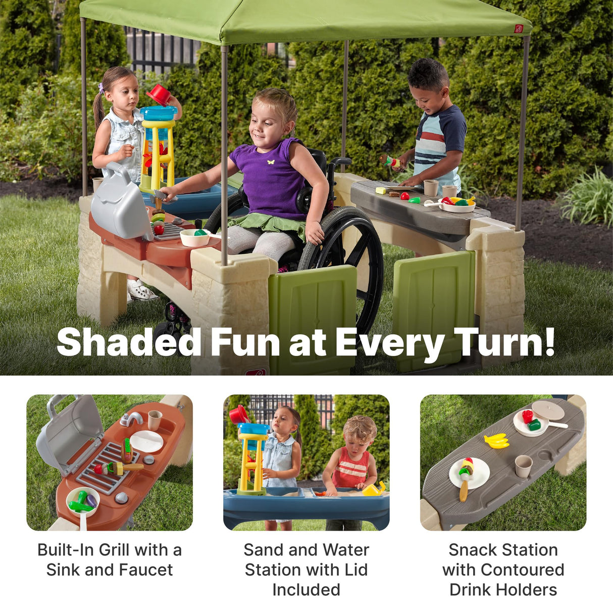 Step2 All Around Playtime Patio with Canopy Playset – Shaded Outdoor Playhouse for Kids with Realistic, Interactive Features, Room for Multiple Toddlers to Play – Dimensions: 60" H x 47.5" W x 47.5" D Step2