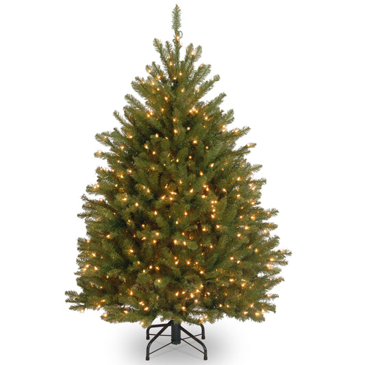 National Tree Company Pre-Lit Artificial Mini Christmas Tree, Green, Dunhill Fir, White Lights, Includes Stand, 4 Feet