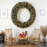 Nearly Natural 6ft. Giant Flocked Christmas Artificial Wreath with Pinecones, 600 Clear LED Lights and 1000 Bendable Branches Nearly Natural