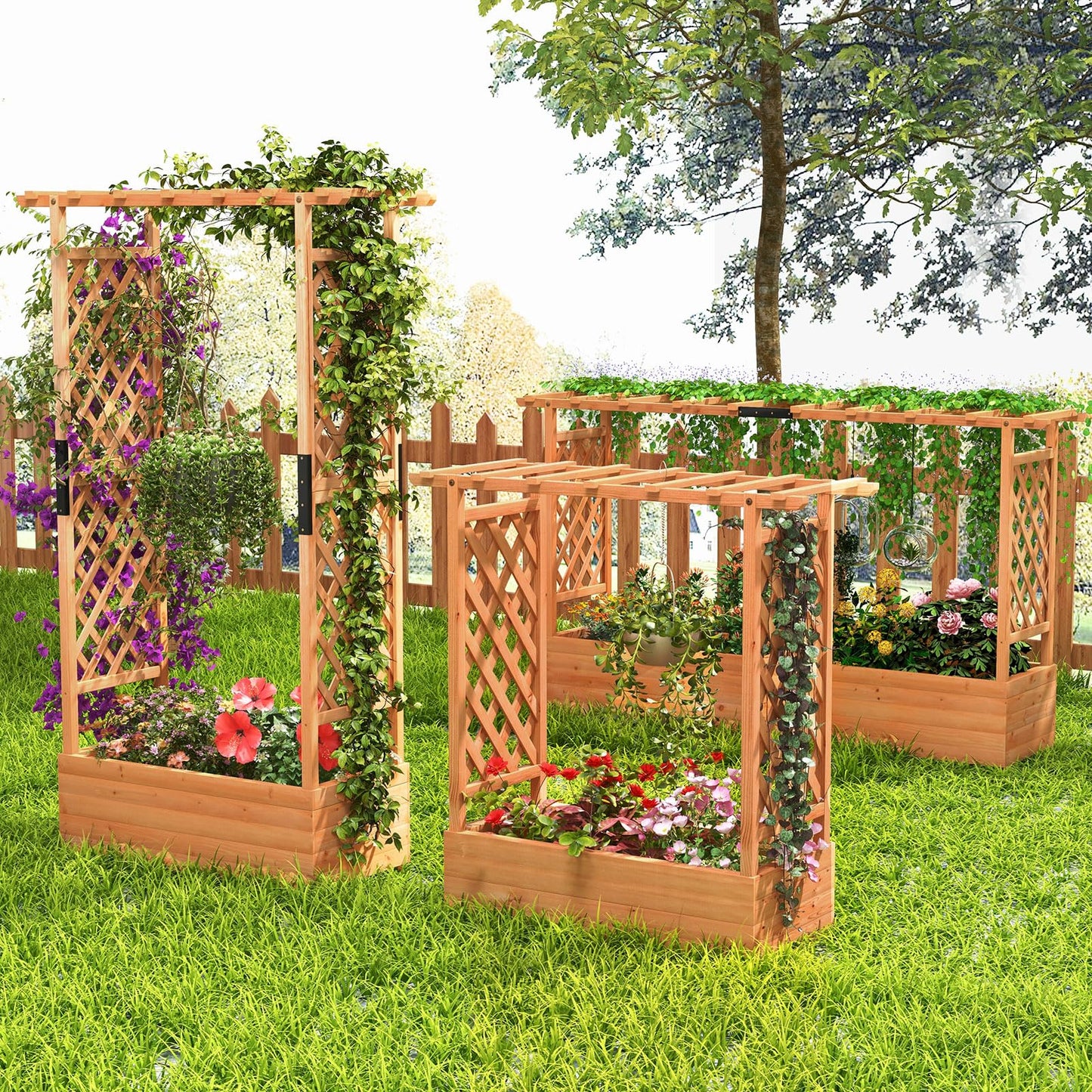 S AFSTAR 72-Inch Raised Garden Bed with Arch Trellis, Hanging Roof & Drainage Holes, Vertical Plant Container for Vine Climbing Plant Flower, Indoor Outdoor Wood Elevated Planter Box for Gard - WoodArtSupply