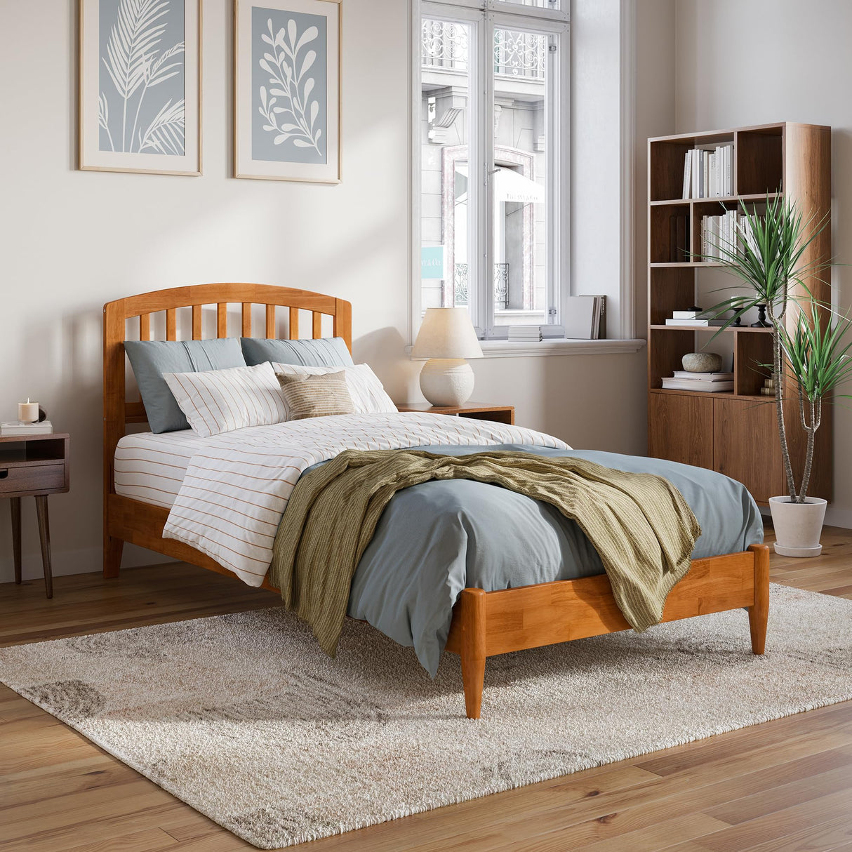 AFI, Quincy Twin XL Solid Wood Low Profile Platform Bed, Light Toffee AFI