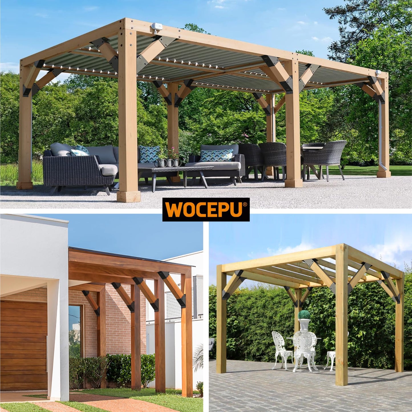 Wocepu 4pack 4x4 (Actual 3.5''x3.5'') Degree Angle Support Brackets, For Pergola, Gazebo, Deck Wood Frame Structures Provide Support 45° Degree Angle Bracket