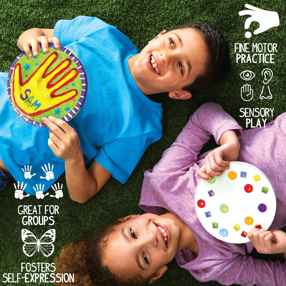 Made By Me Mix & Mold Your Own & Make 4 DIY Personalized Stepping Stones, Great Spring & Summer Weekend Activity, Perfect Keepsake, Birthday Party Idea for Kids Ages 5, 6, 7, 8, 9, Multicolor Made By Me