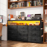 EnHomee Dresser TV Stand with 10 Drawers for 55" TV Stand for Bedroom with LED Lights & Power Outlets Wide Dresser for Bedroom with Shelves & Side Pockets Sturdy Metal Frame & Wood Top, Charcoal Black EnHomee