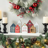 Glitzhome Farmhouse Table Christmas Decor, Rustic Wooden House Block Table Top Christmas Decorations, Home Merry Christmas Sign Desk Shelf Ornaments, Winter Holiday Xmas Tabletop Centerpiece Sign Glitzhome