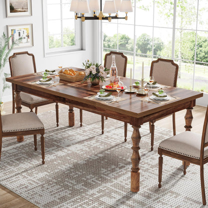Tribesigns 62” Wood Dining Table for 4-6 People, Farmhouse Large Rectangle Kitchen Table, Dinner Table Kitchen & Dining Room Furniture with Carved Turned Legs