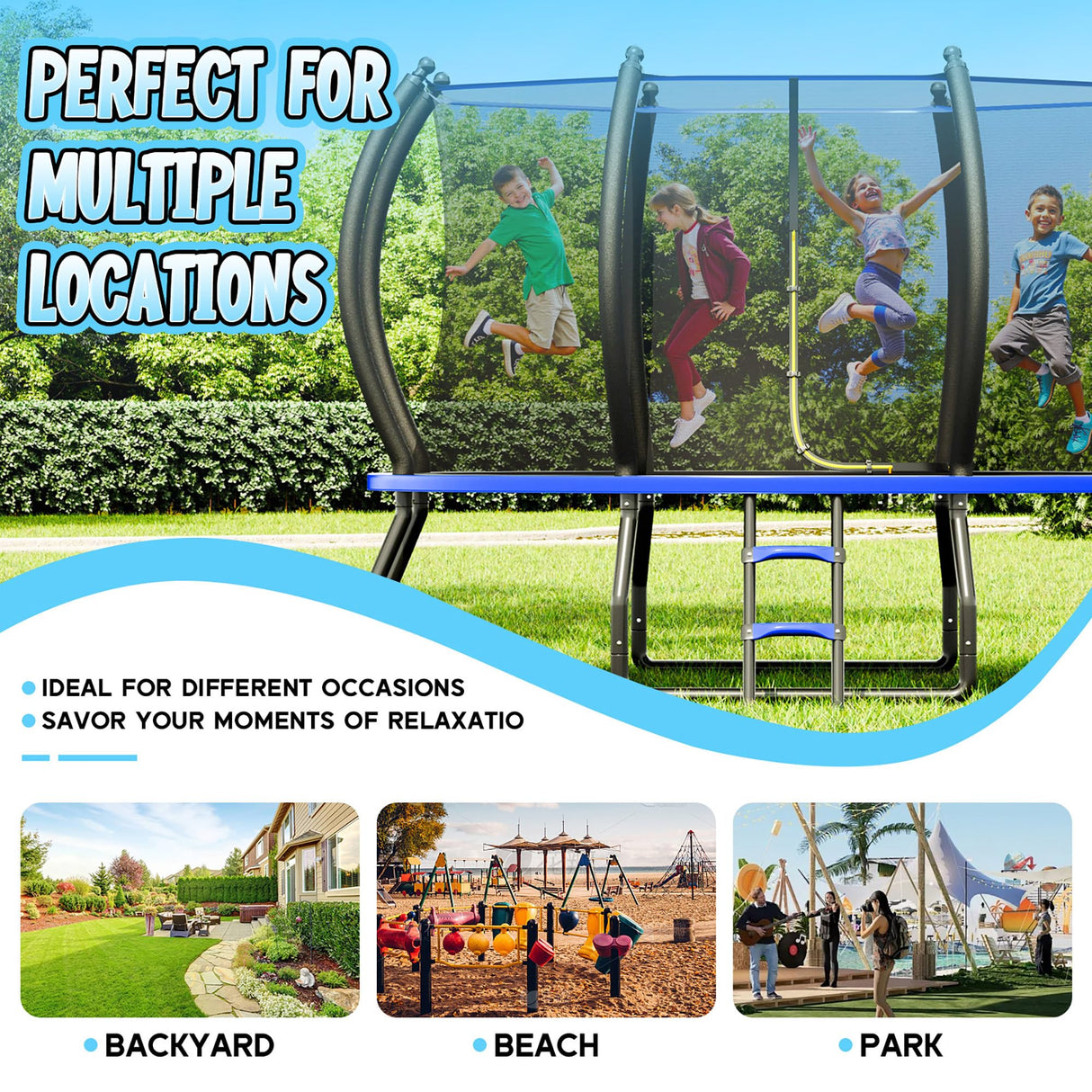 YUMPIE 8FT 10FT 12FT 14FT 16FT Trampoline with Pop-up Quick Connector, Trampoline Outdoor with Enclosure and Ladder, ASTM Approval for Kids and Adults YUMPIE