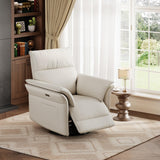 GarveeHome Power Recliner Chair, 270° Swivel Rocking Glider with USB Charging Port, PU Leather Upholstered Fabric and Double-Layer Armrests, Nursery Chair for Living Room, Nursery(Off-White) GarveeHome