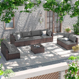Amopatio 9 Pieces Patio Furniture Set All Weather Outdoor Sectional Sofa, Outdoor Modern Sectional Furniture Wicker Couch with Glass Coffee Table, Thicken Grey Cushions, Waterproof Cover Amopatio