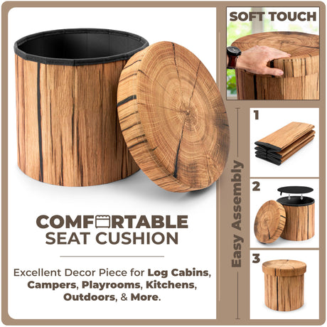 Sorbus Tree Stump Stool, Toy Storage Ottoman 15 Inch Fake Tree Stumps Log Stool Storage, Artificial Tree Trunk, Perfect Footstool Kids Toy Chest, Rustic Log Cabin Decor Bench, Pedestal (2 Pack) Sorbus